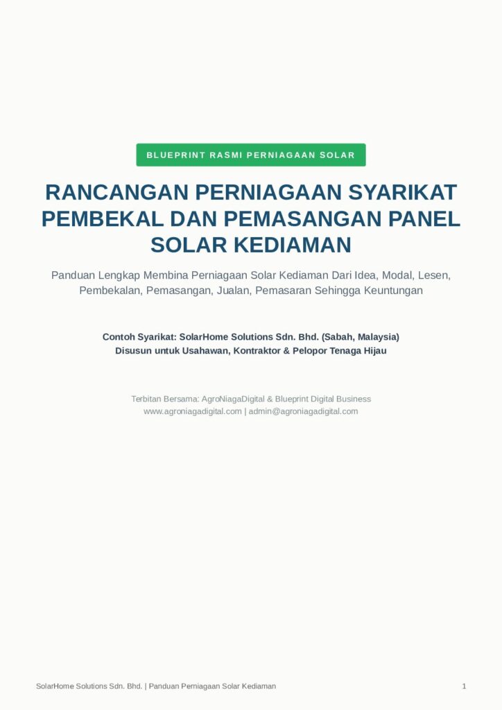 Rancangan Perniagaan Syarikat Pembekal dan Pemasangan Panel Solar Kediaman
