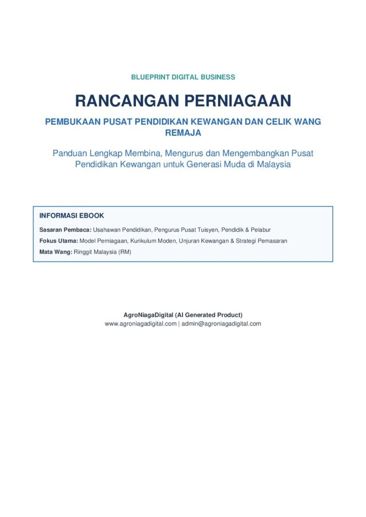 Rancangan Perniagaan Pembukaan Pusat Pendidikan Kewangan dan Celik Wang Remaja